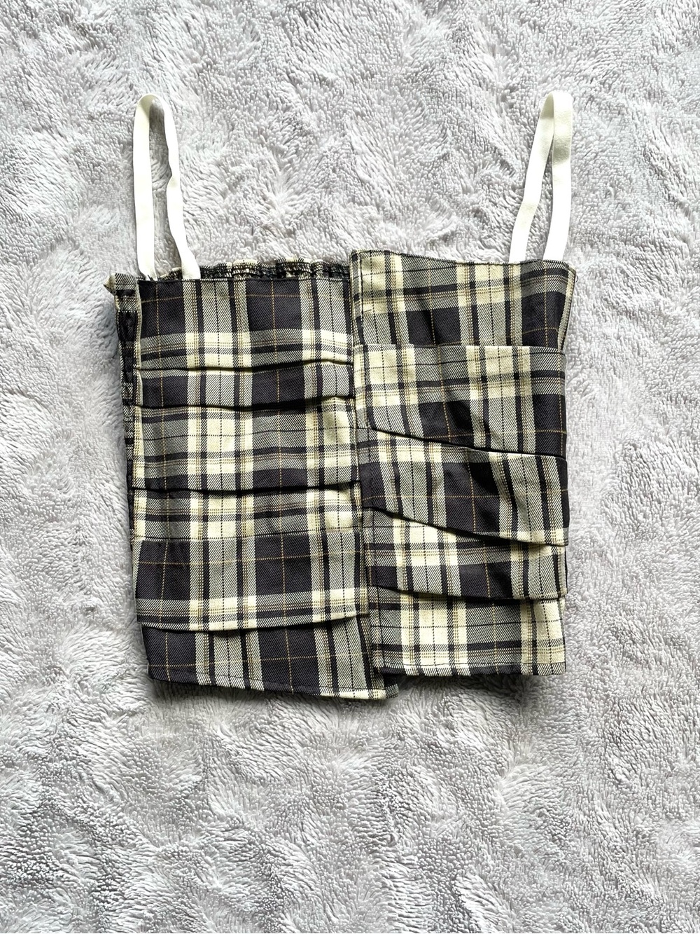 Brown Plaid Asymmetrical Cami Croptop